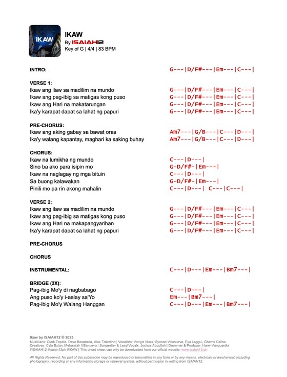 Preview of the Ikaw chord chart showing lyrics with chord symbols